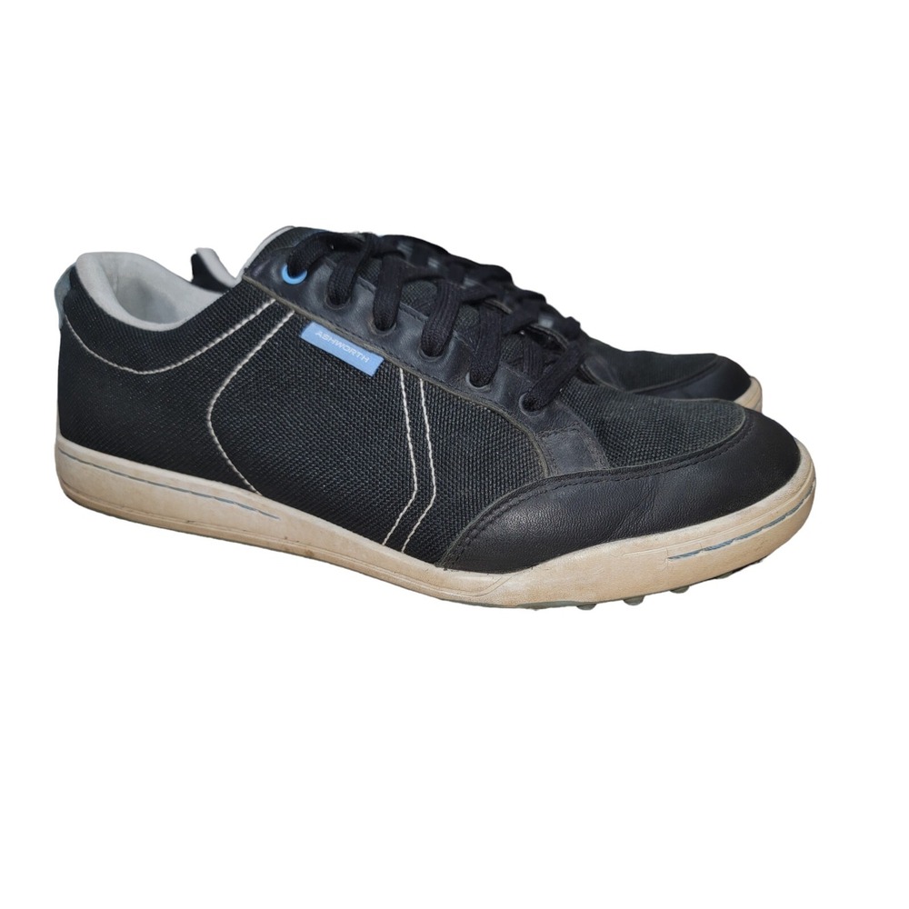 Ashworth Mens Size 10.5 Golf Shoes‎ Black Lace Up Spikeless Cardiff G54227